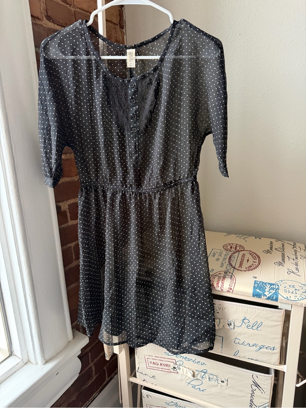 Sound & Matter Black Sheer Polka Dot Mini Dress
